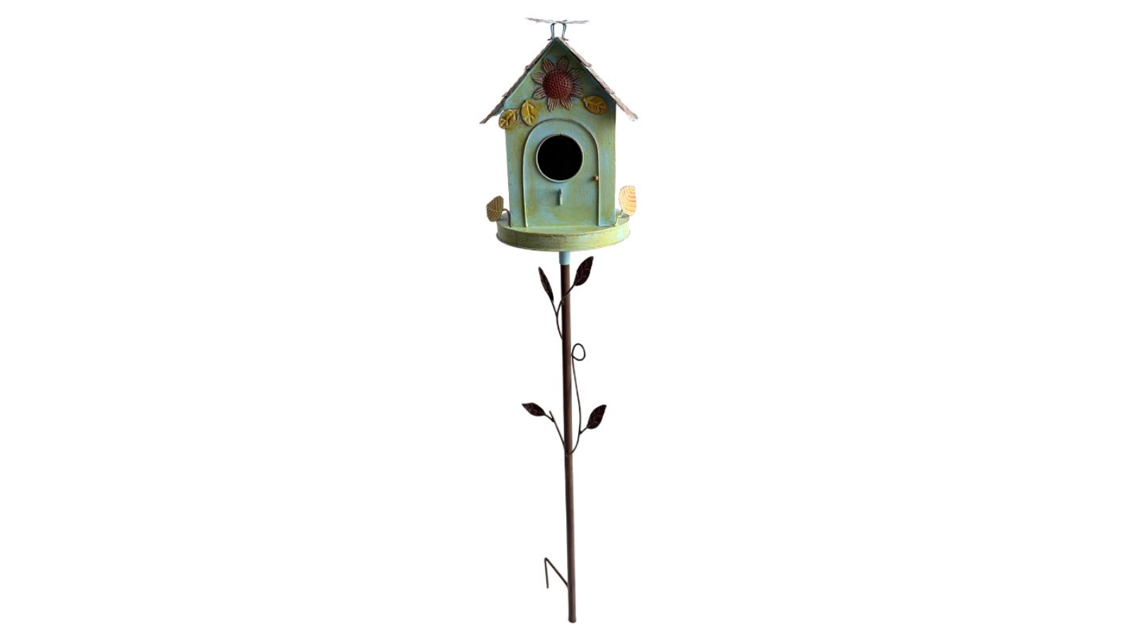 Willow and Silk Bird House with Flower on Leafy Garden Stake - 21 x 18 x 104cm