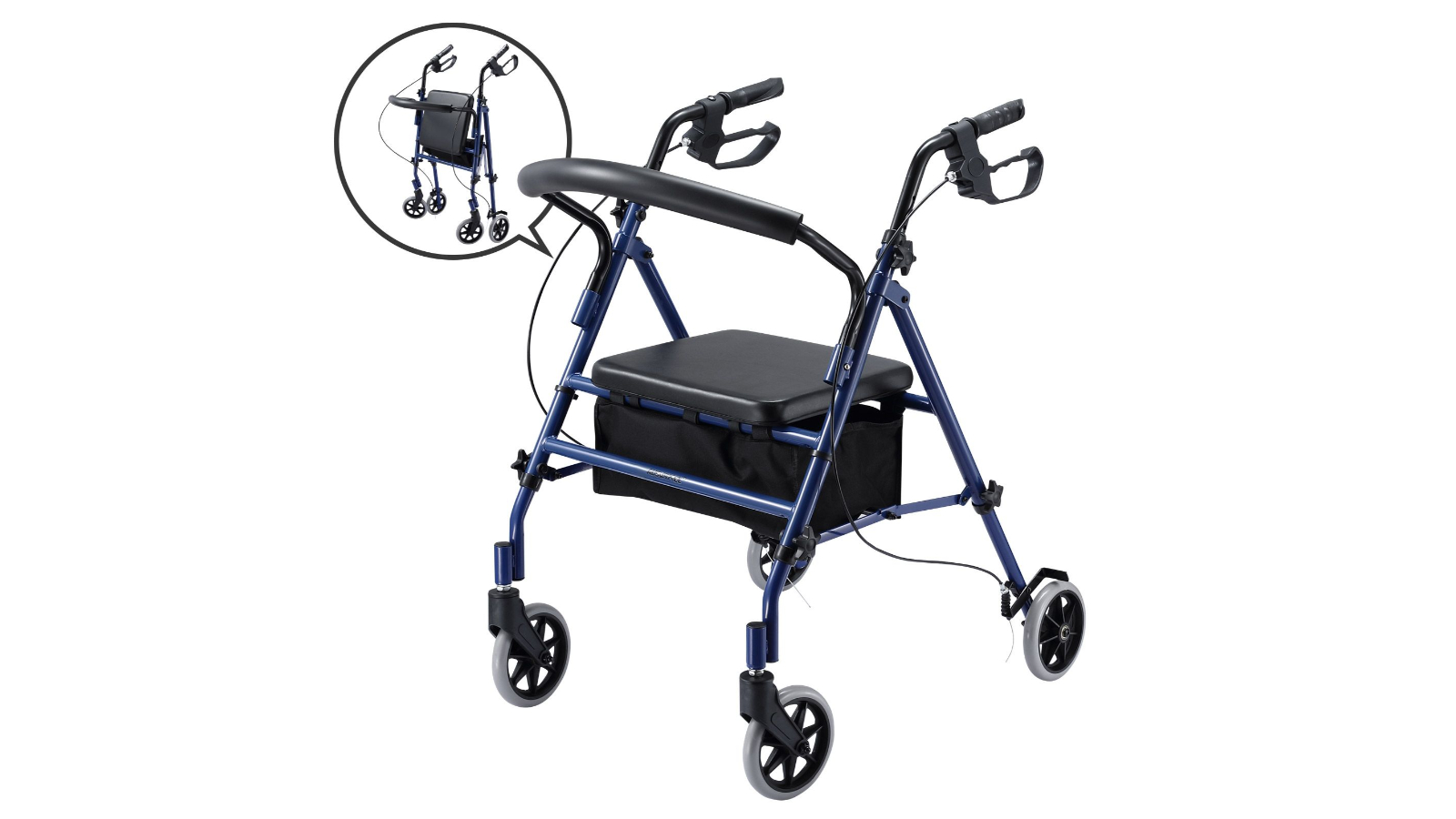 Auswheel 4 Wheel Lightweight Folding Medical Rollator Walker with Seat for Elderly - Steel Blue
