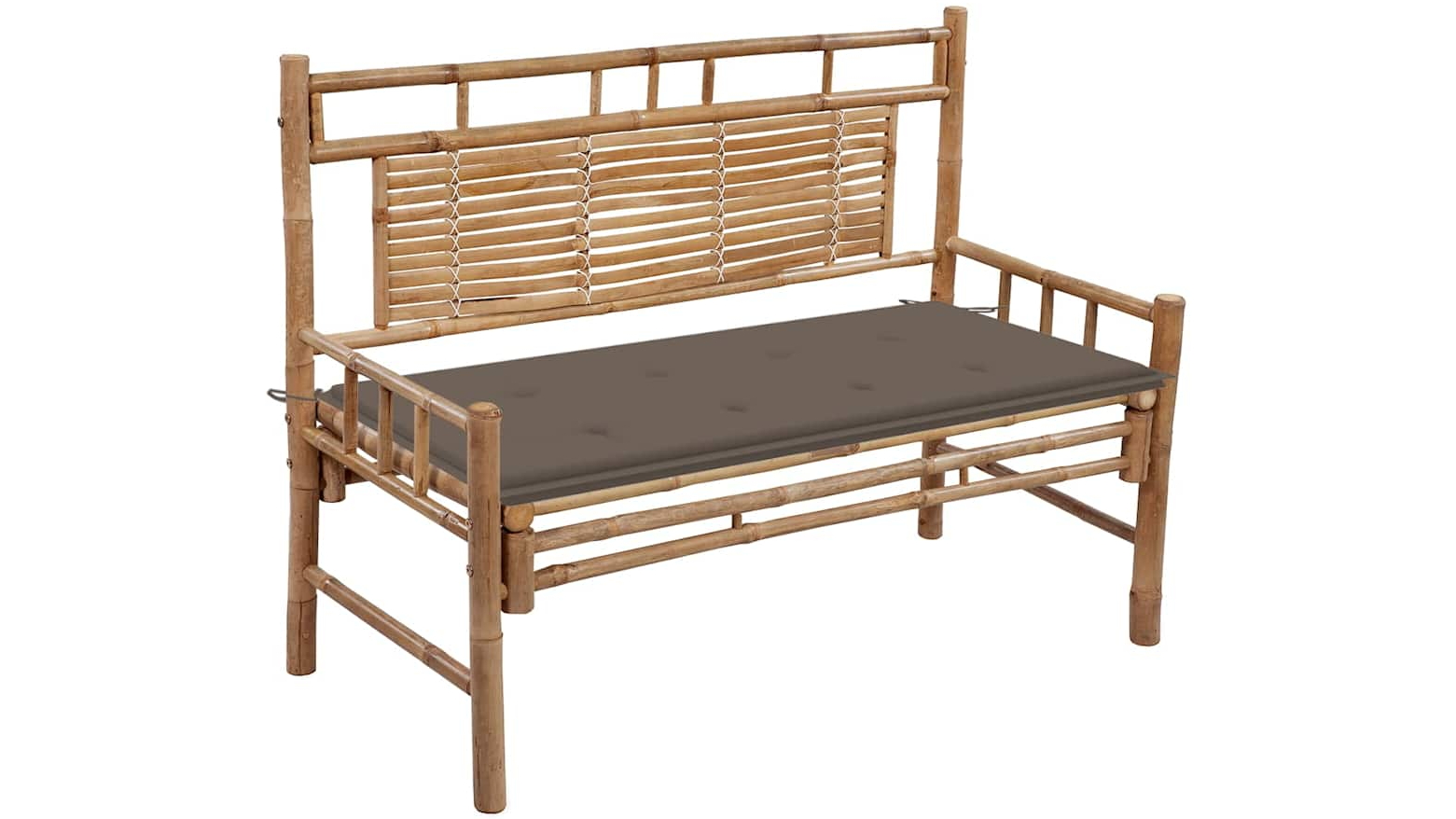vidaXL 120cm Bamboo Garden Bench with Backrest and Cushion - Taupe