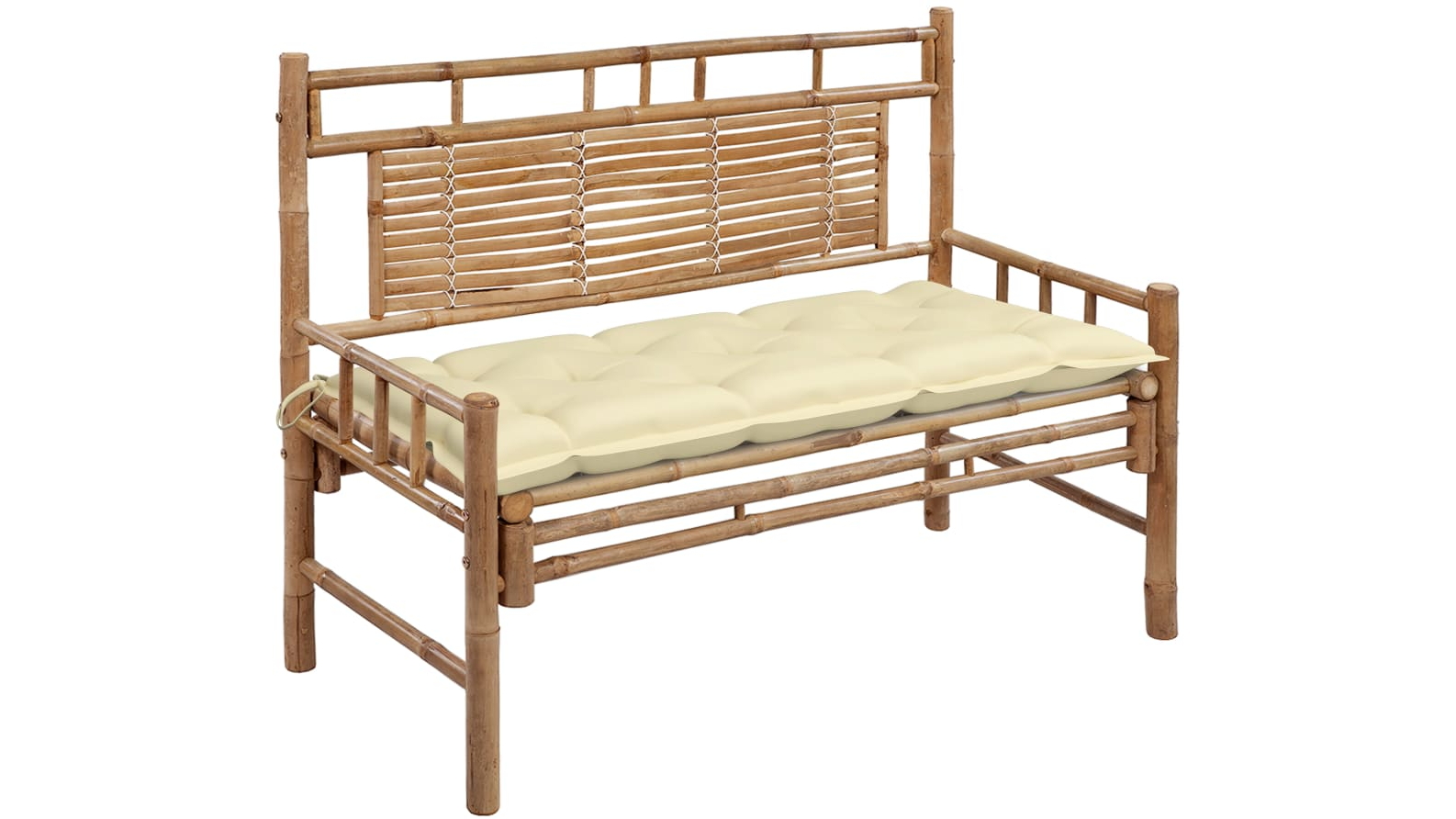 vidaXL 120cm Bamboo Garden Bench with Polyester Cushion - Cream