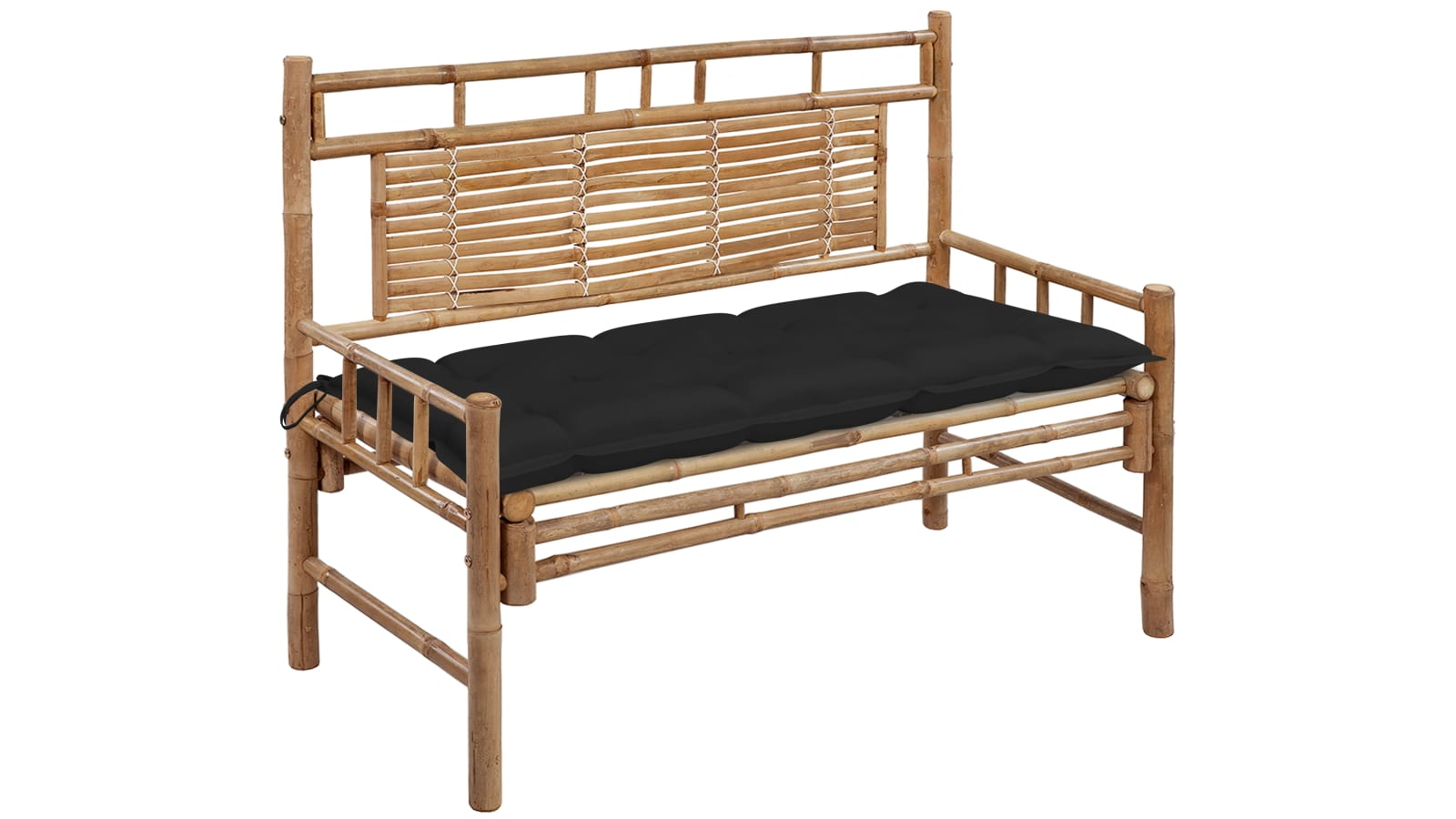vidaXL 120cm Bamboo Garden Bench with Polyester Cushion - Black