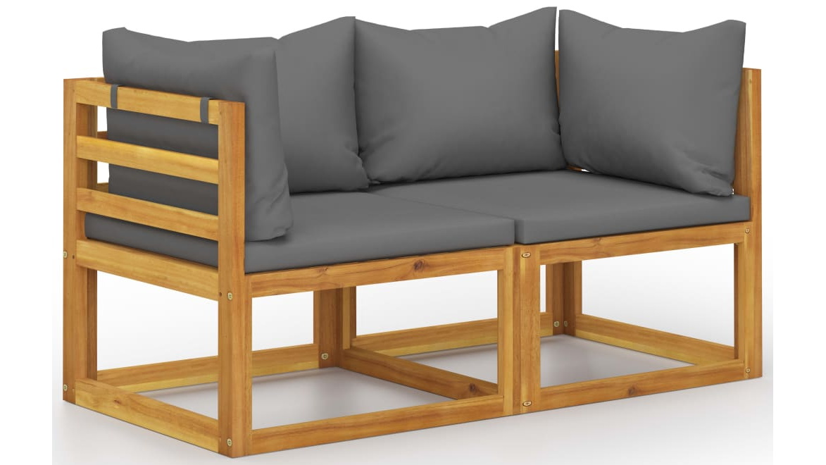 vidaXL 2-seater Solid Acacia Wood Garden Bench with DarK Grey Cushions