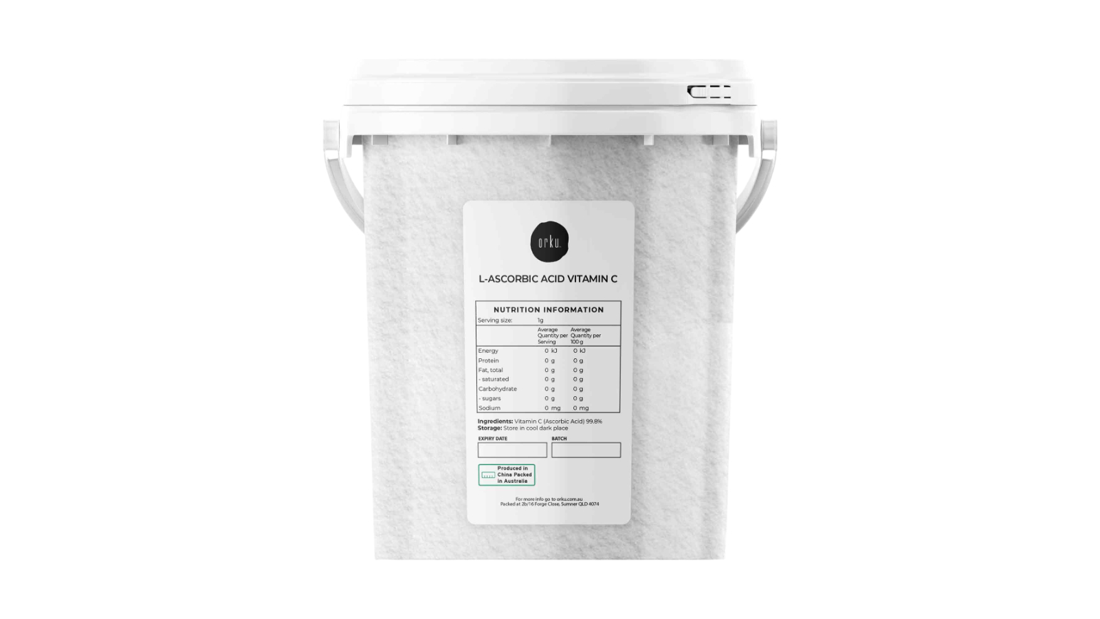 Orku Pure L-Ascorbic Acid Vitamin C Powder USP Grade Non-GMO Tub - 1.3kg