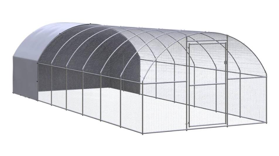 vidaXL Silver/Silver Grey Galvanised Steel Outdoor Chicken Coop - 3 x 8 x 2metre