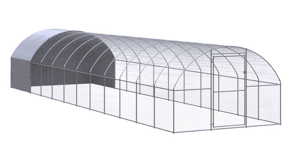vidaXL Silver/Silver Grey Galvanised Steel Outdoor Chicken Coop - 3 x 12 x 2metre