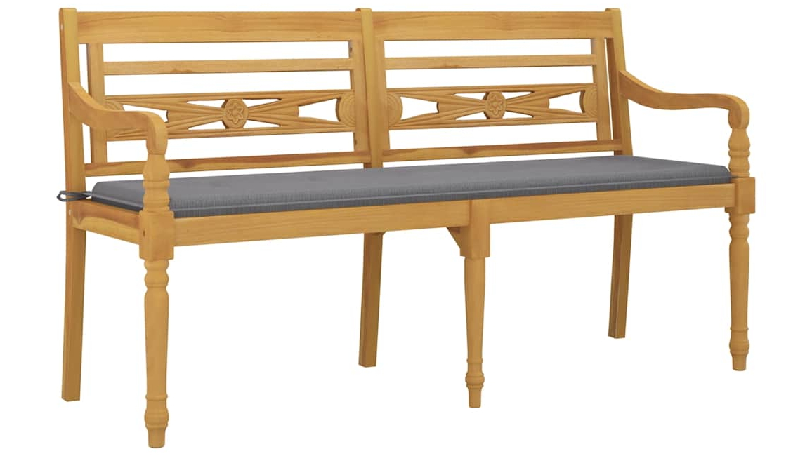vidaXL 150cm Solid Wood Teak Batavia Bench with Cushion - Grey