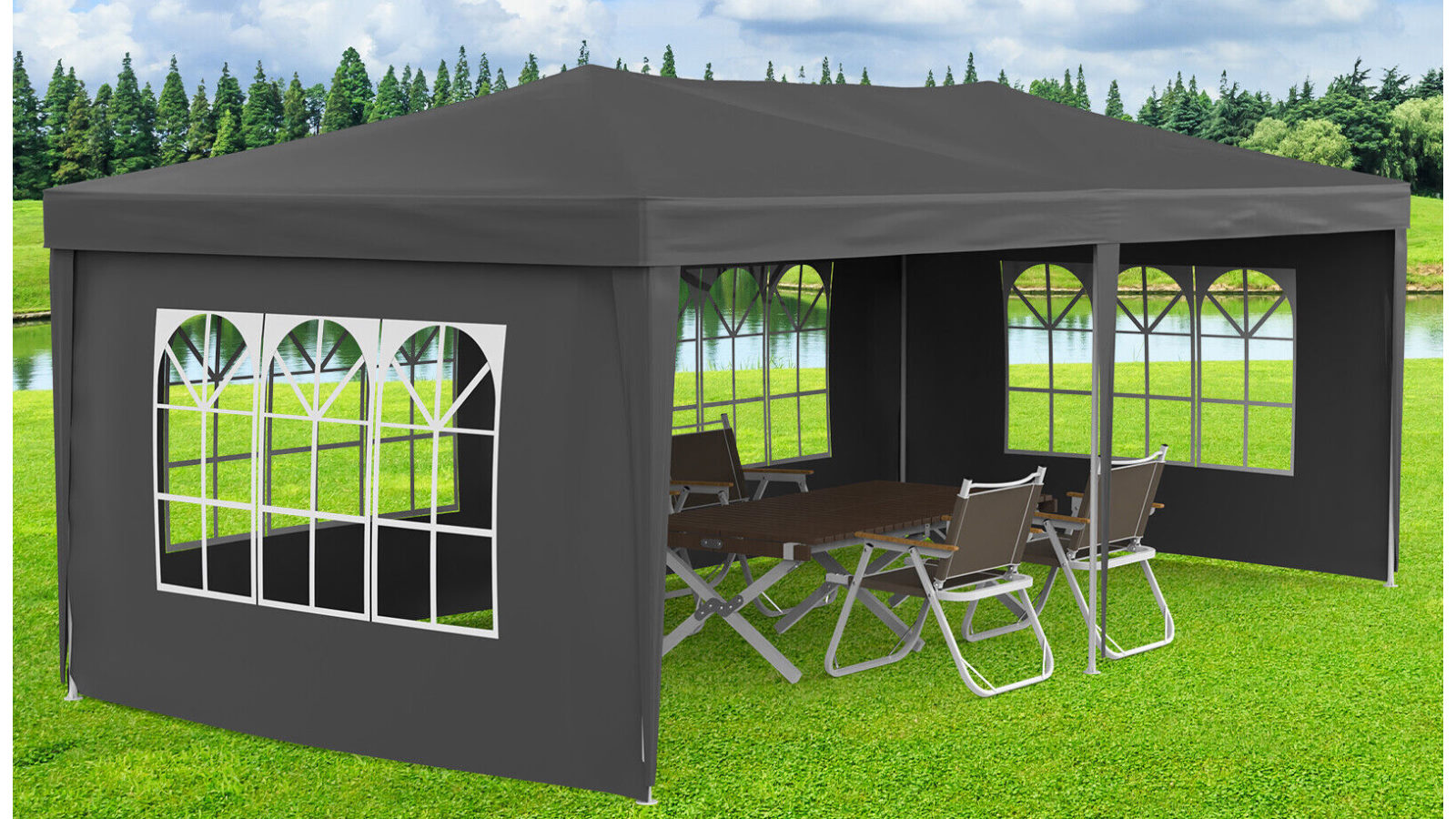 Advwin 3x6m Marquee Gazebo, Outdoor Wedding Canopy Tent with 4 Sidewalls - Grey