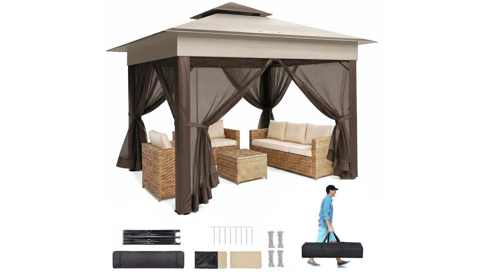 Advwin 330 x 330cm Gazebo Marquee - Khaki