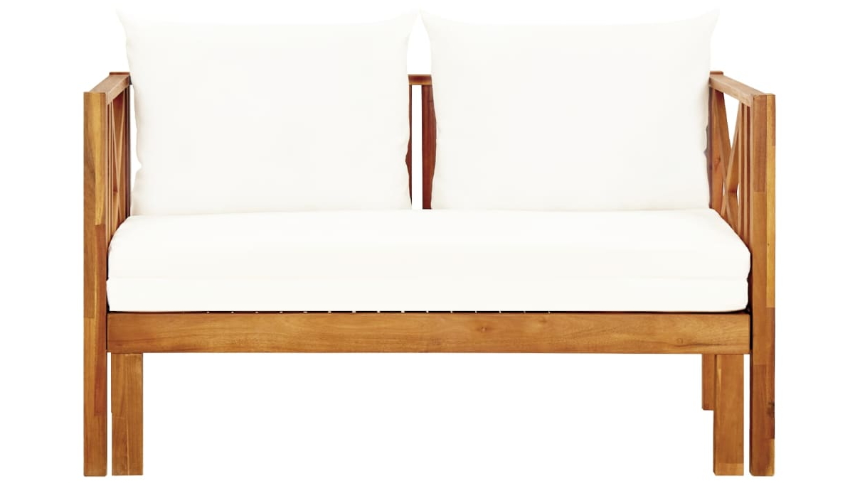 vidaXL 2-Seater Solid Acacia Wood Garden Bench with Cream Cushions - 120cm
