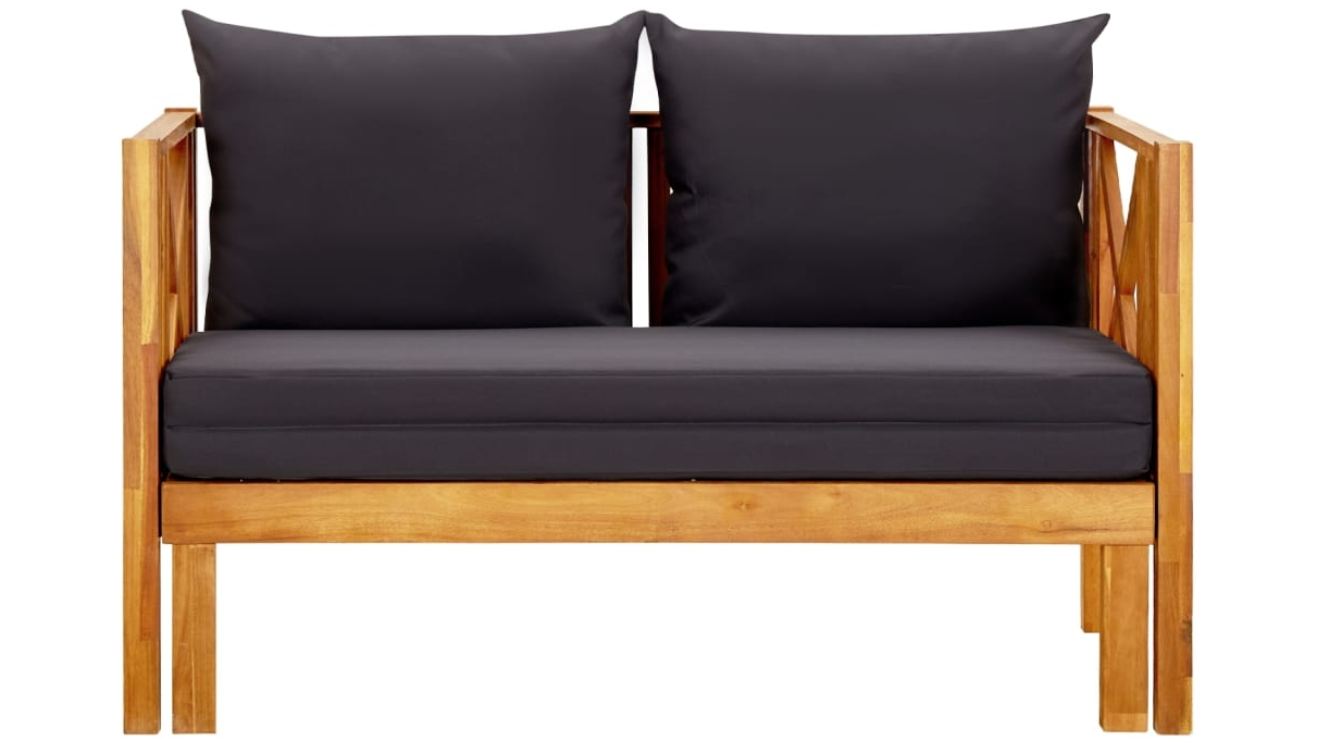 vidaXL 2-Seater Solid Acacia Wood Garden Bench with Dark Grey Cushions - 120cm 