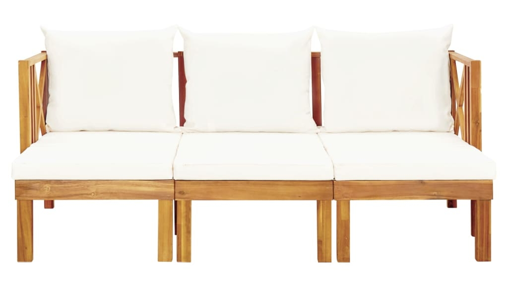 vidaXL 3-Seater Solid Acacia Wood Garden Bench with Cream Cushions - 179cm