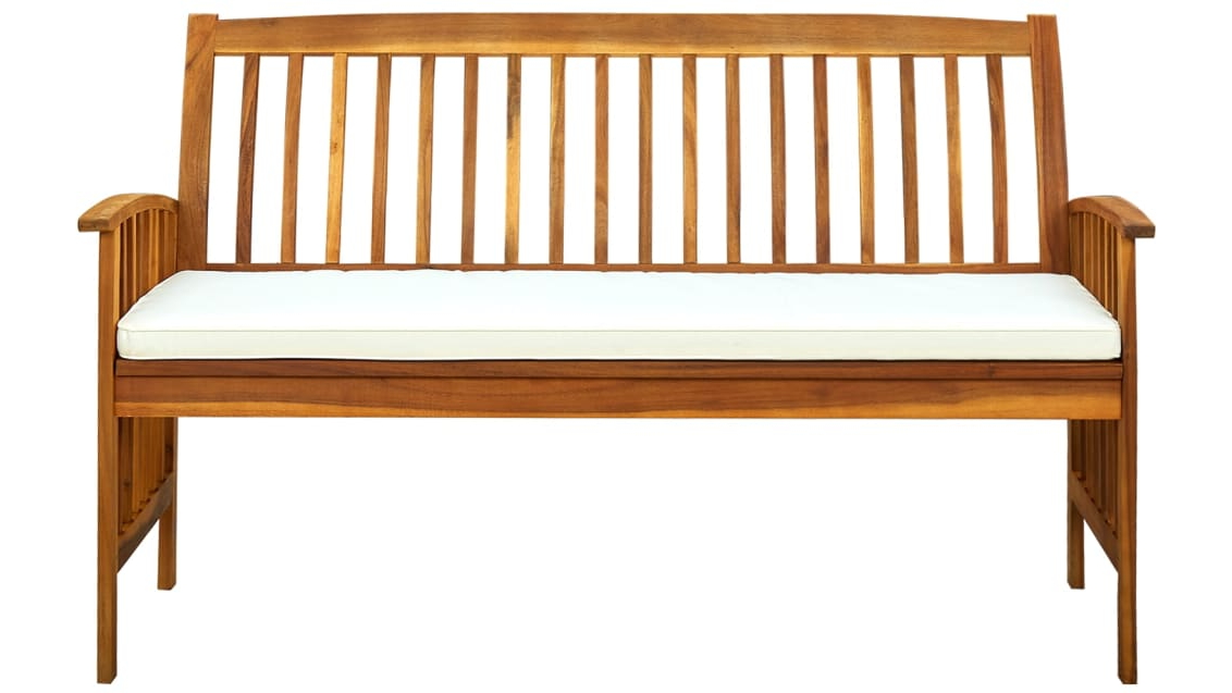 vidaXL Solid Acacia Wood Garden Arm Bench with Cream Cushions