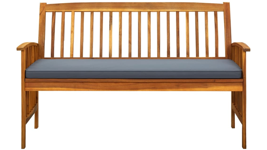 vidaXL Solid Acacia Wood Garden Bench with Dark Grey Cushion - 147cm
