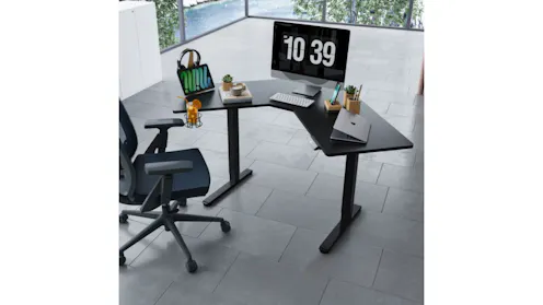 L-Shaped Height Adjustable Electric Motorised Corner Standing Computer ...