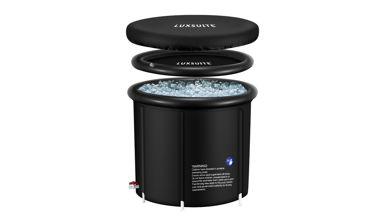 LUXSUITE 300 Litre Large Inflatable Portable Hot Bathtub Ice Bath- Black
