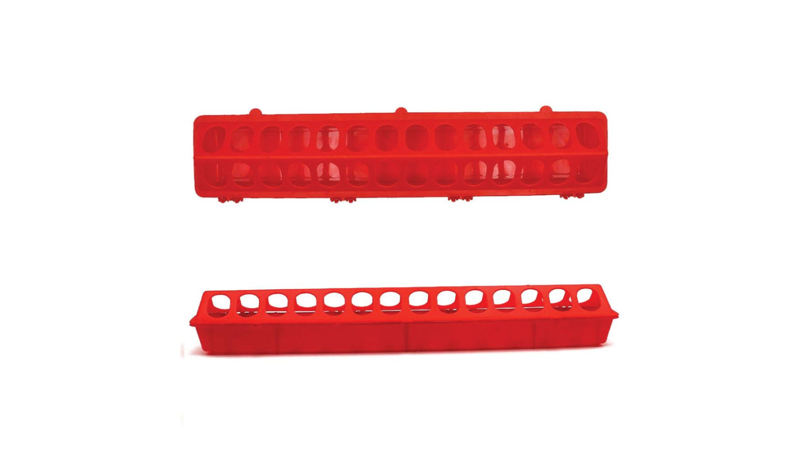 Rooster Farms Red Plastic Flip Top Long Chicken Feeder - 50cm