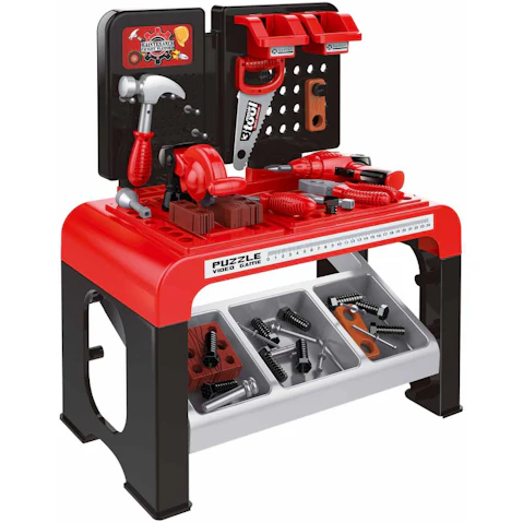 46 Piece Kids Workbench Tool Construction Toy Set - Red/Black