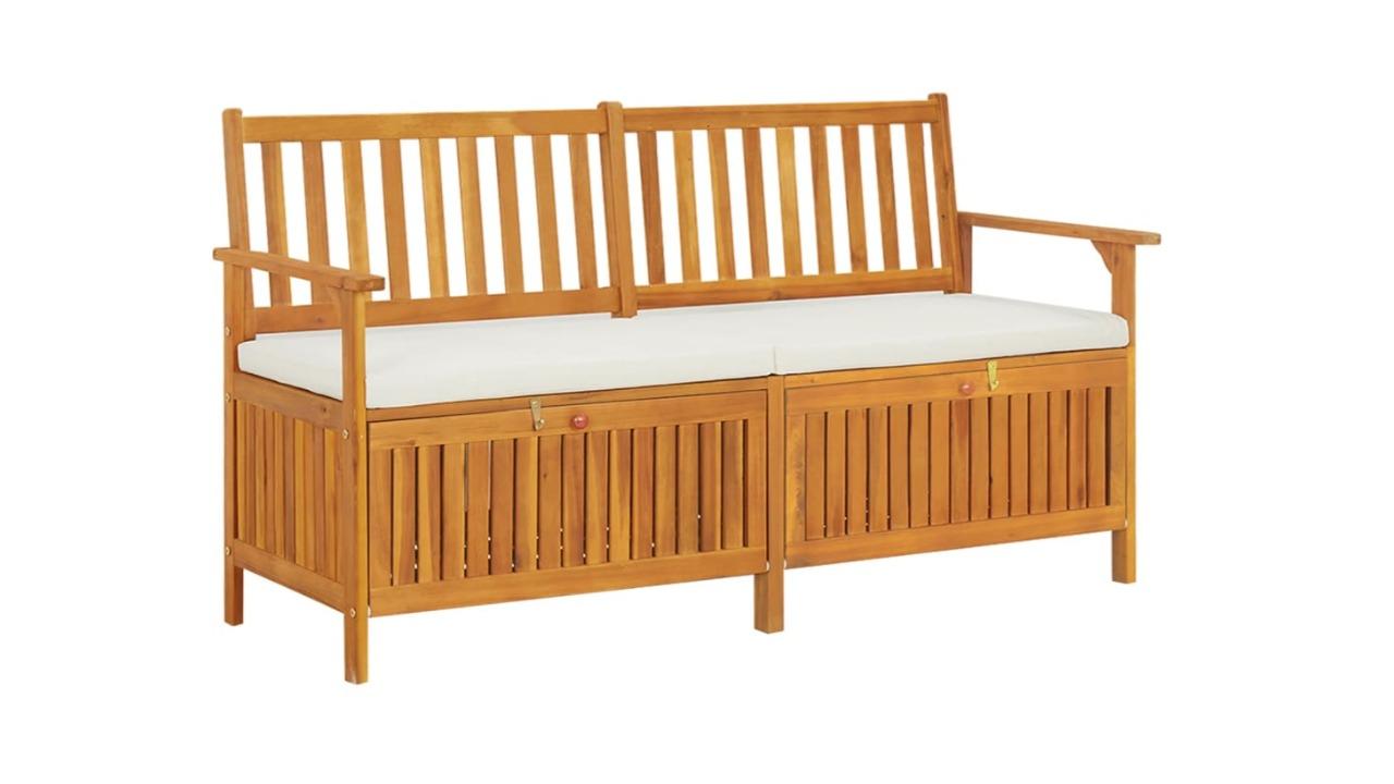 vidaXL Solid Wood Acacia Storage Bench with Cushion