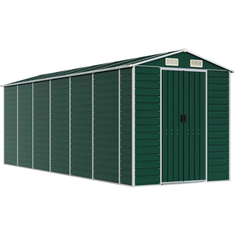 vidaXL Galvanised Steel Green Garden Shed - 191 x 640 x 198cm