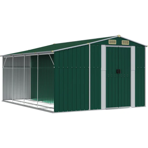 vidaXL Galvanised Steel 277 x 365.5 x 179 Garden Shed - Green