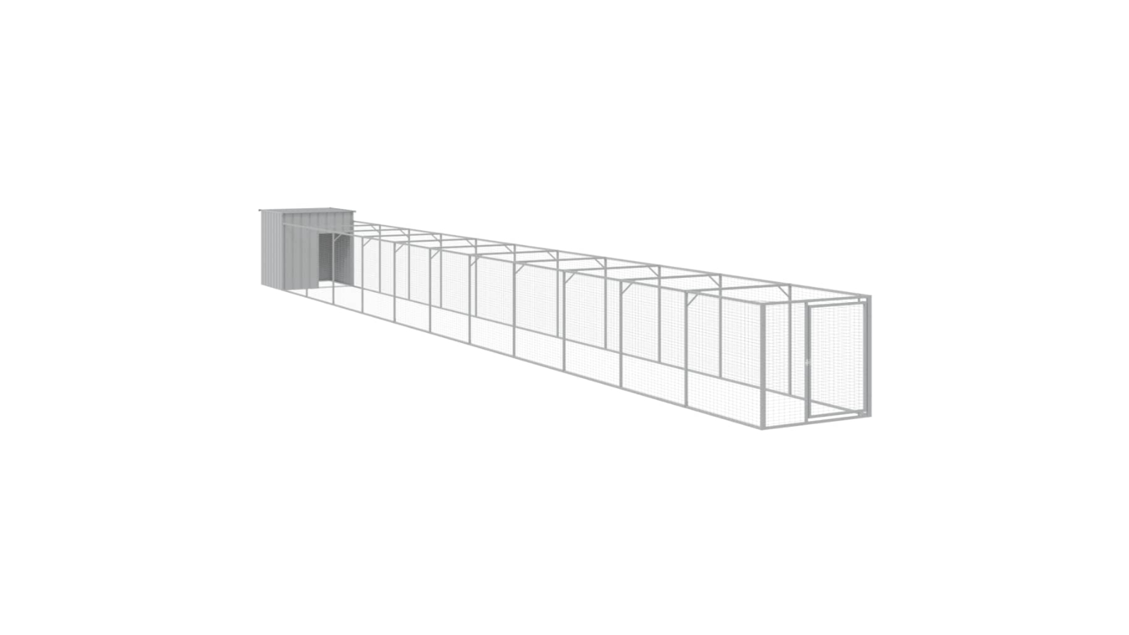 vidaXL Light Grey Galvanised Steel Dog House with Run - 110 x 1221 x 110cm
