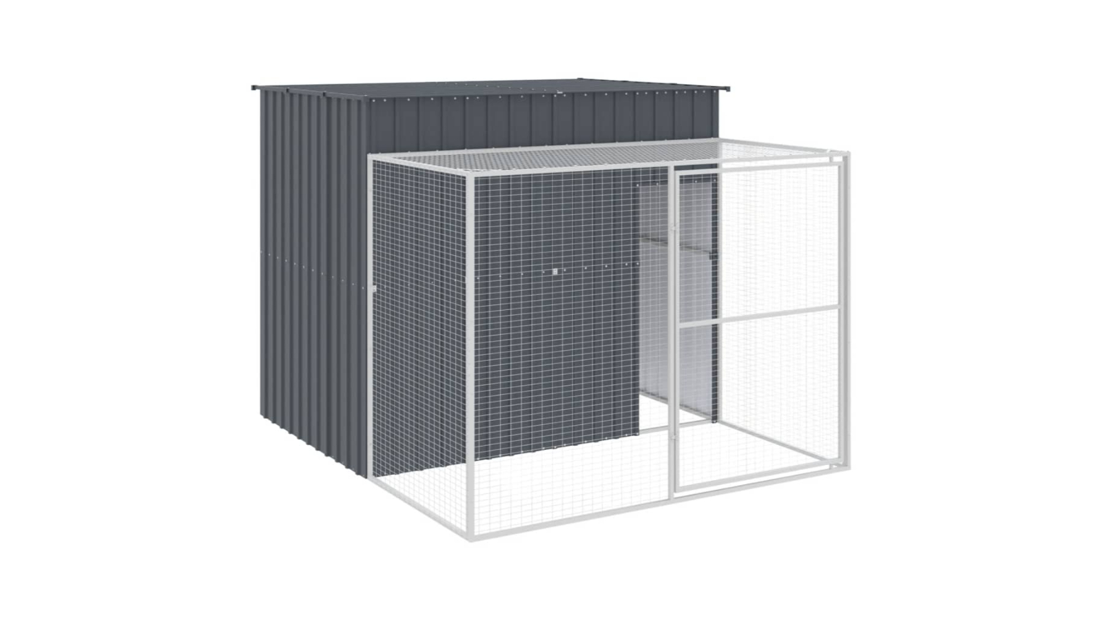 vidaXL Anthracite Galvanised Steel Dog House with Run - 214 x 253 x 181cm