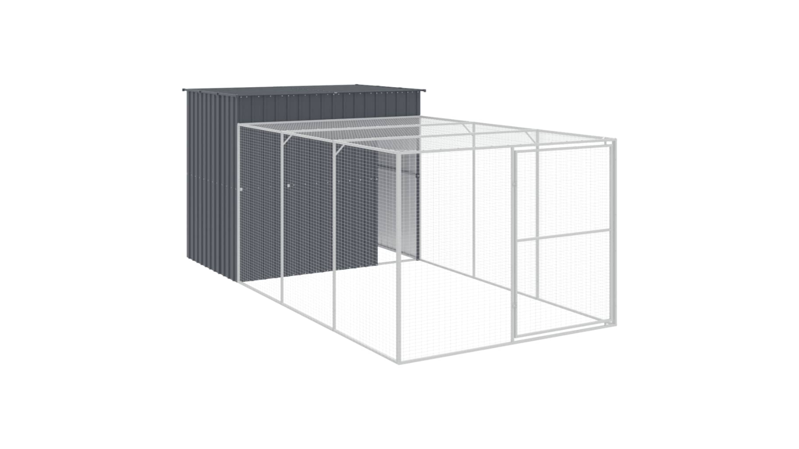 vidaXL Anthracite Galvanised Steel Dog House with Run - 214 x 457 x 181cm
