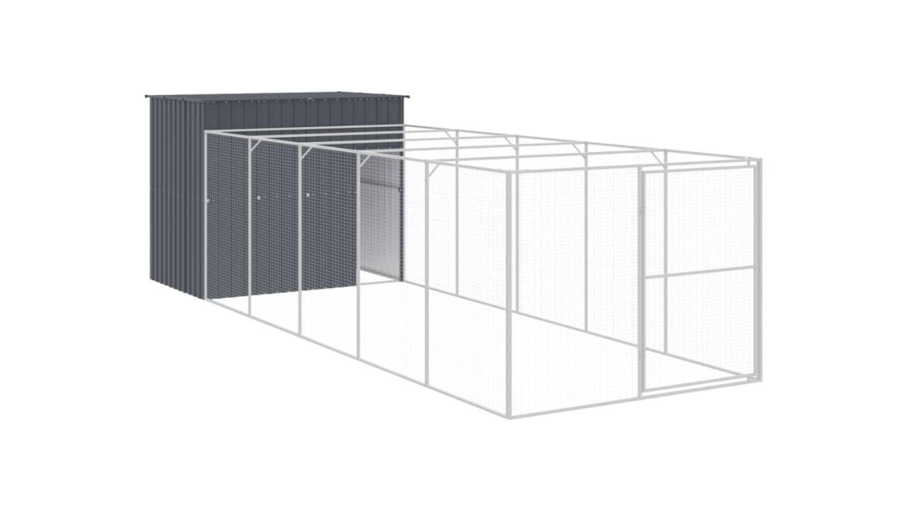 vidaXL Anthracite Galvanised Steel Dog House with Run