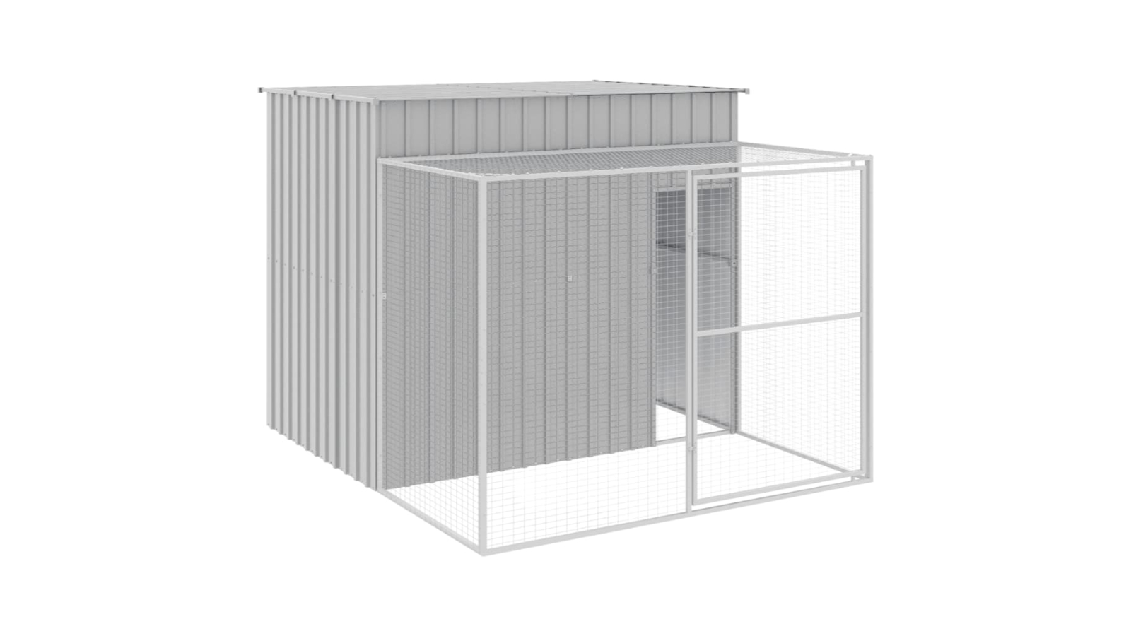 vidaXL Light Grey Galvanised Steel Dog House with Run - 214 x 253 x 181cm