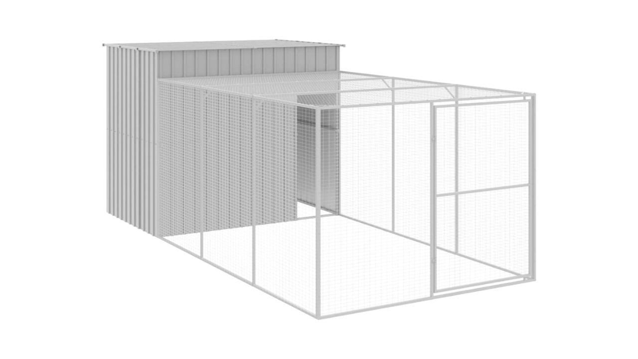 vidaXL Light Grey Galvanised Steel Dog House with Run - 214 x 457 x 181cm