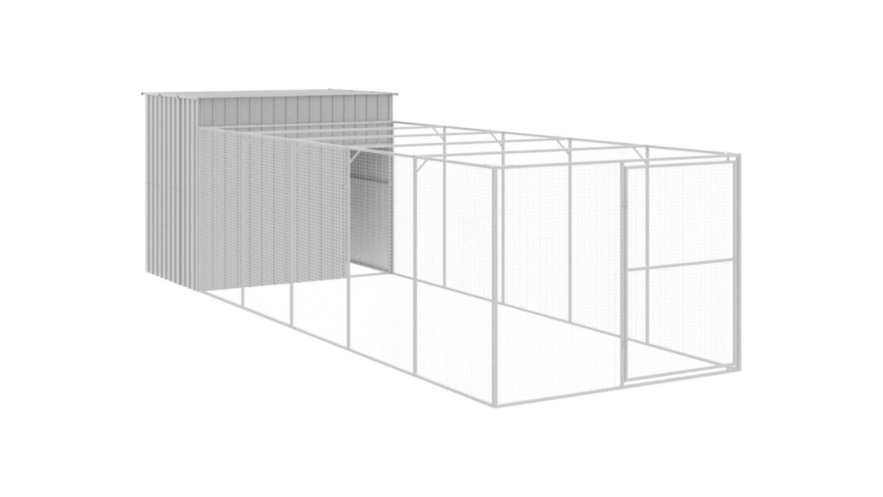 vidaXL Light Grey Galvanised Steel Dog House with Run