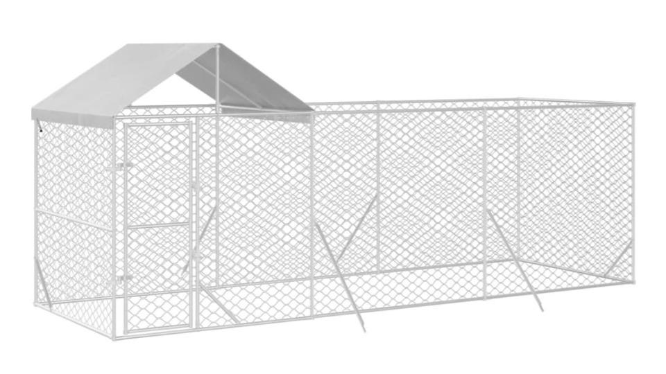 vidaXL Silver Galvanised Steel Outdoor Dog Kennel with Roof - 6 x 2 x 2.5m