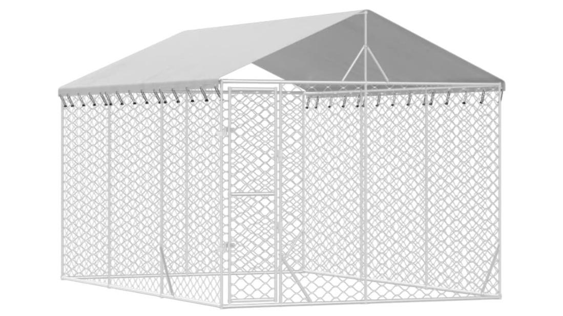 vidaXL Silver Galvanised Steel Outdoor Dog Kennel with Roof - 3 x 4.5 x 2.5m
