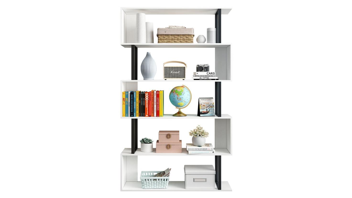 LUXSUITE Black Room Display 5-Tier S-Shape CD DVD Photo Storage Media Bookshelf