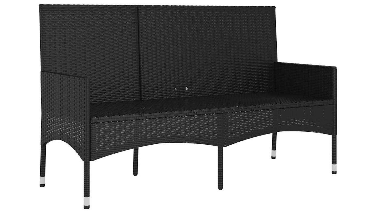 vidaXL 3-Seater Black Poly Rattan Garden Bench with Cushions