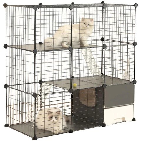 Pet Scene 3-Tier Large Enclosure Cage DIY Playpen with Litter Box Platform Ramp