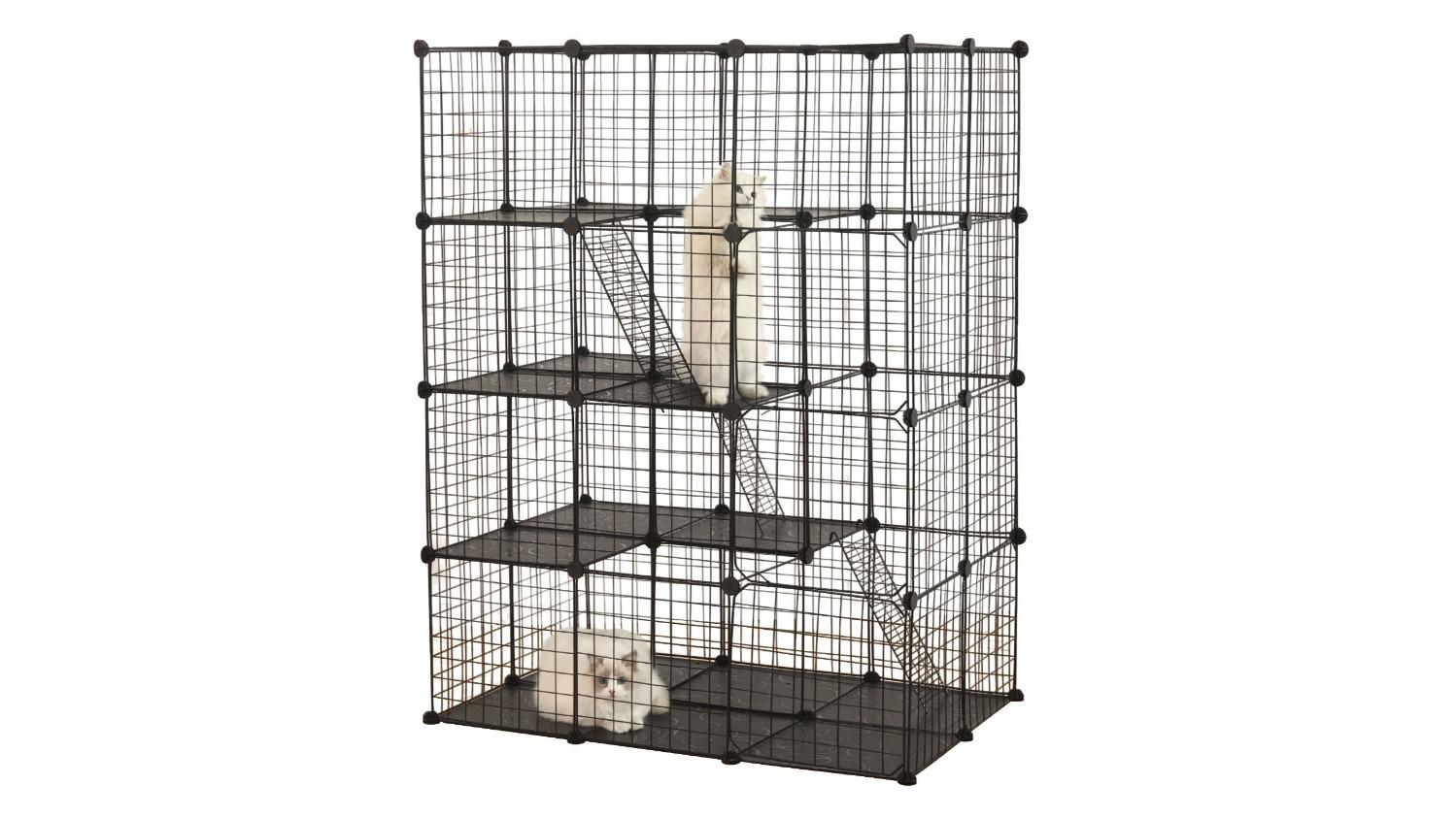 Pet Scene 4-Tier DIY Fence Playpen Platforms Ramp Cat Enclosure Cage - X-Large