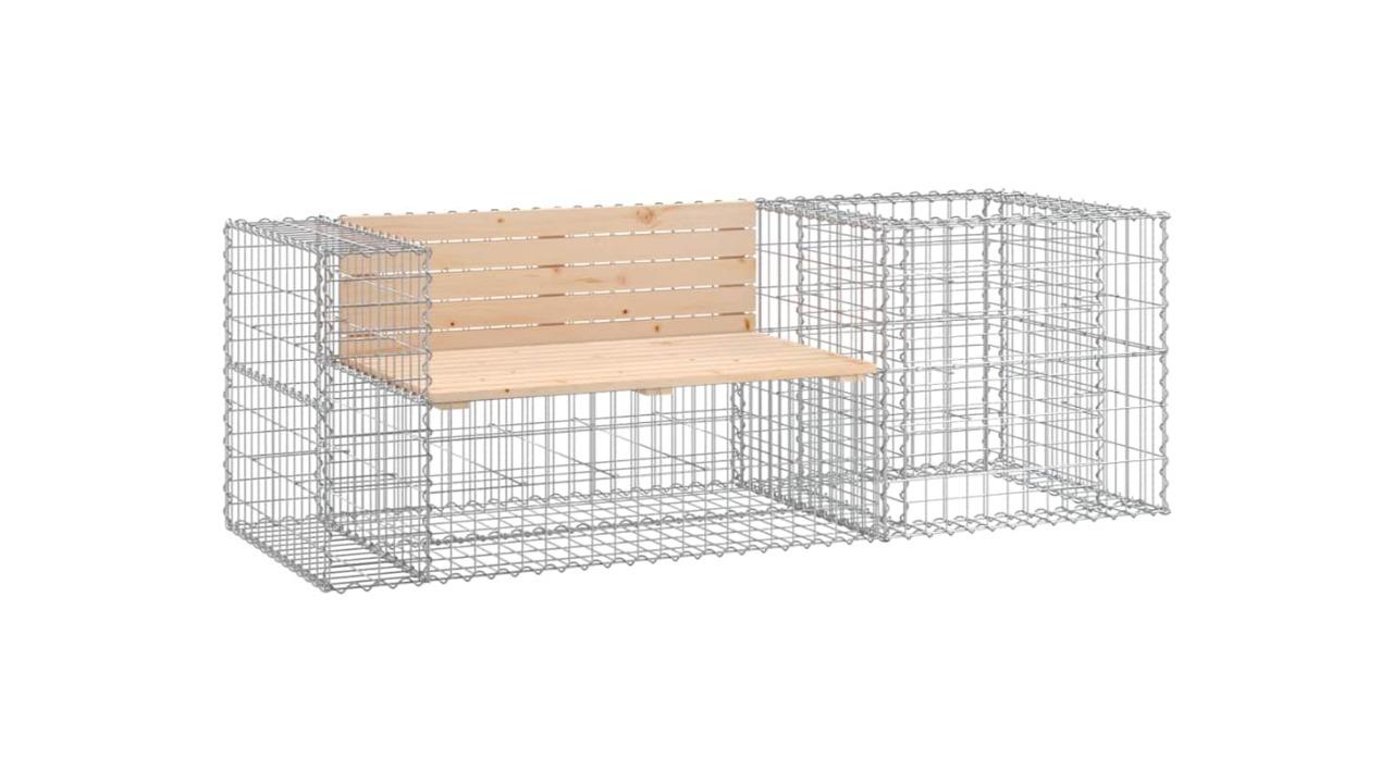 vidaXL Solid Pine Wood Garden Bench with Gabion Basket - 192cm