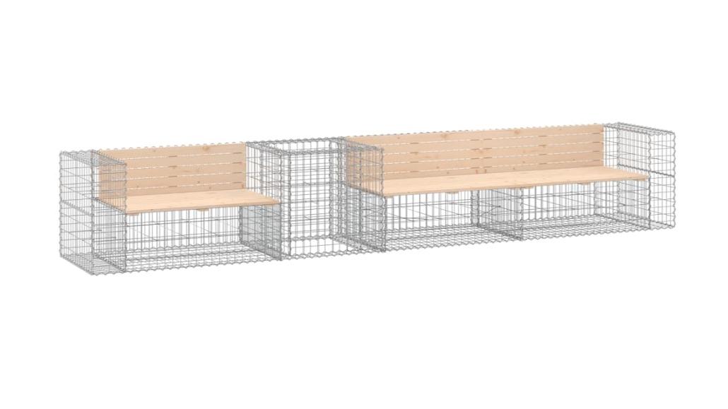 vidaXL Solid Pine Wood Garden Bench with Gabion Basket