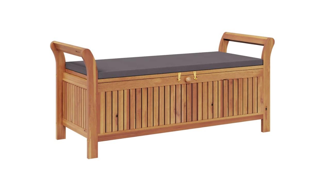 vidaXL 126cm Solid Wood Acacia Garden Storage Bench with Cushion
