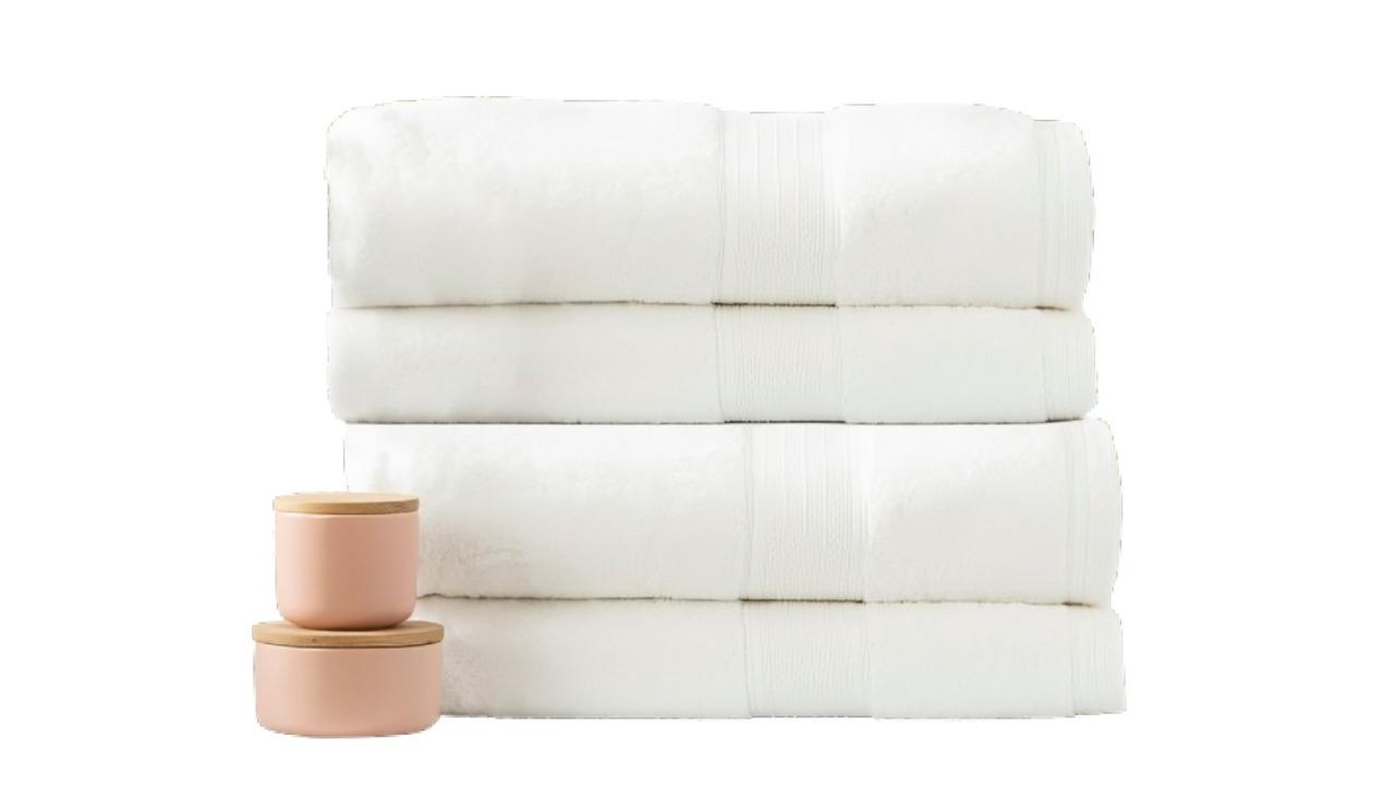 Renee Taylor 4 Piece Stella 650gsm Super Soft Bamboo Cotton Bath Towel - White