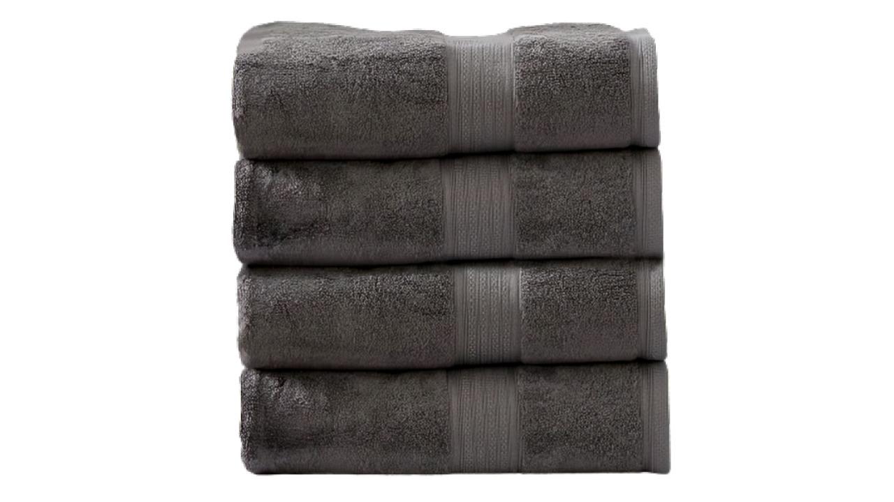 Renee Taylor 4 Piece Stella 650gsm Super Soft Bamboo Cotton Bath Towel - Charcoal
