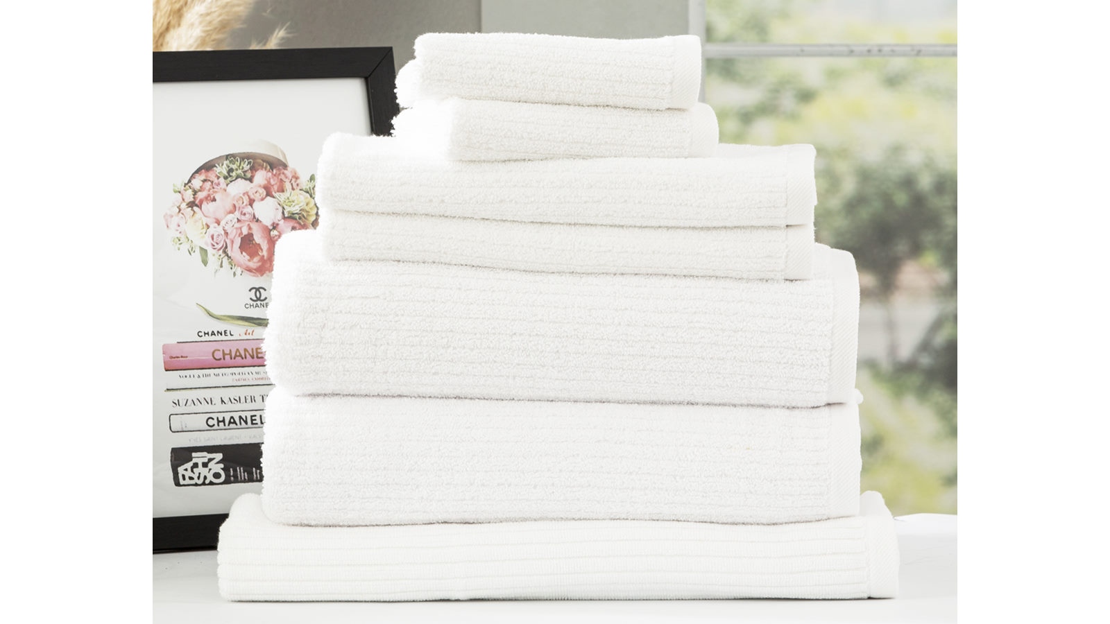 Renee Taylor Cobblestone 650gsm Cotton Ribbed Towel Packs 7 Piece Towel - White