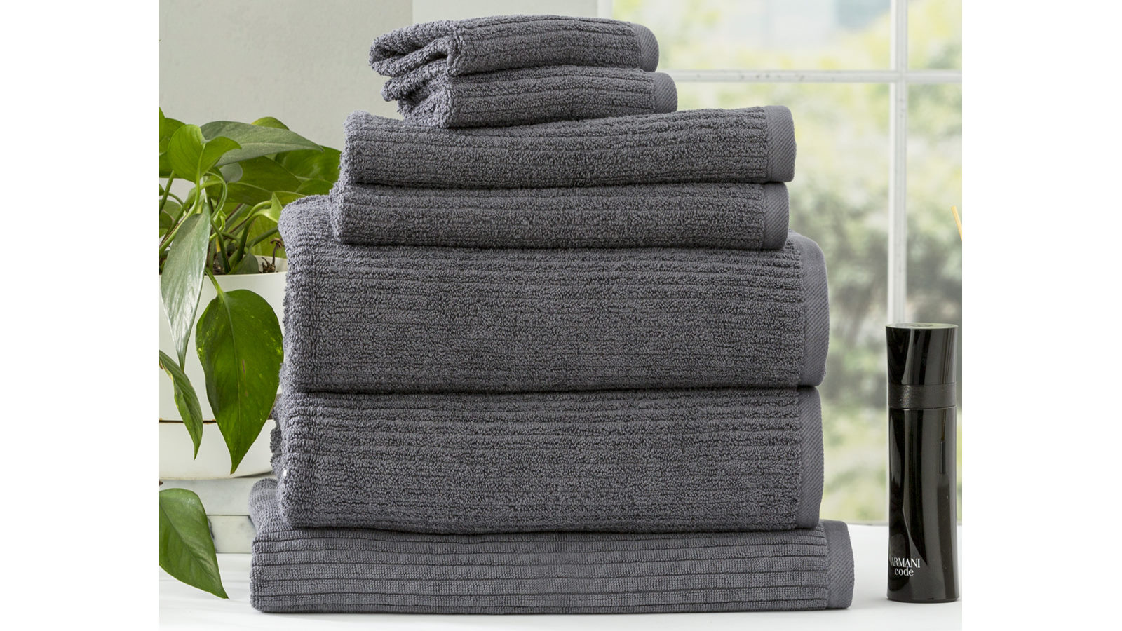 Renee Taylor Pack of 7 Cobblestone 650gsm Cotton Ribbed Towel - Granite
