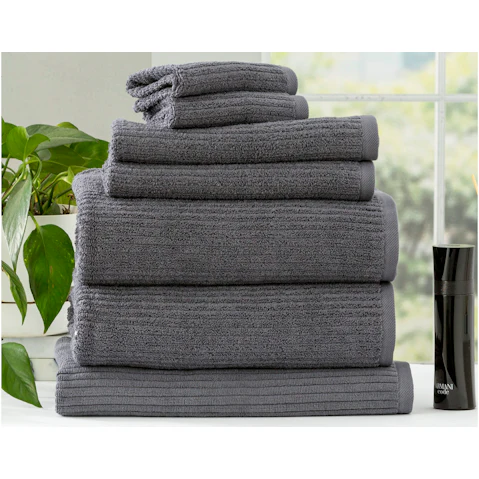 Renee Taylor Pack of 7 Cobblestone 650gsm Cotton Ribbed Towel - Granite