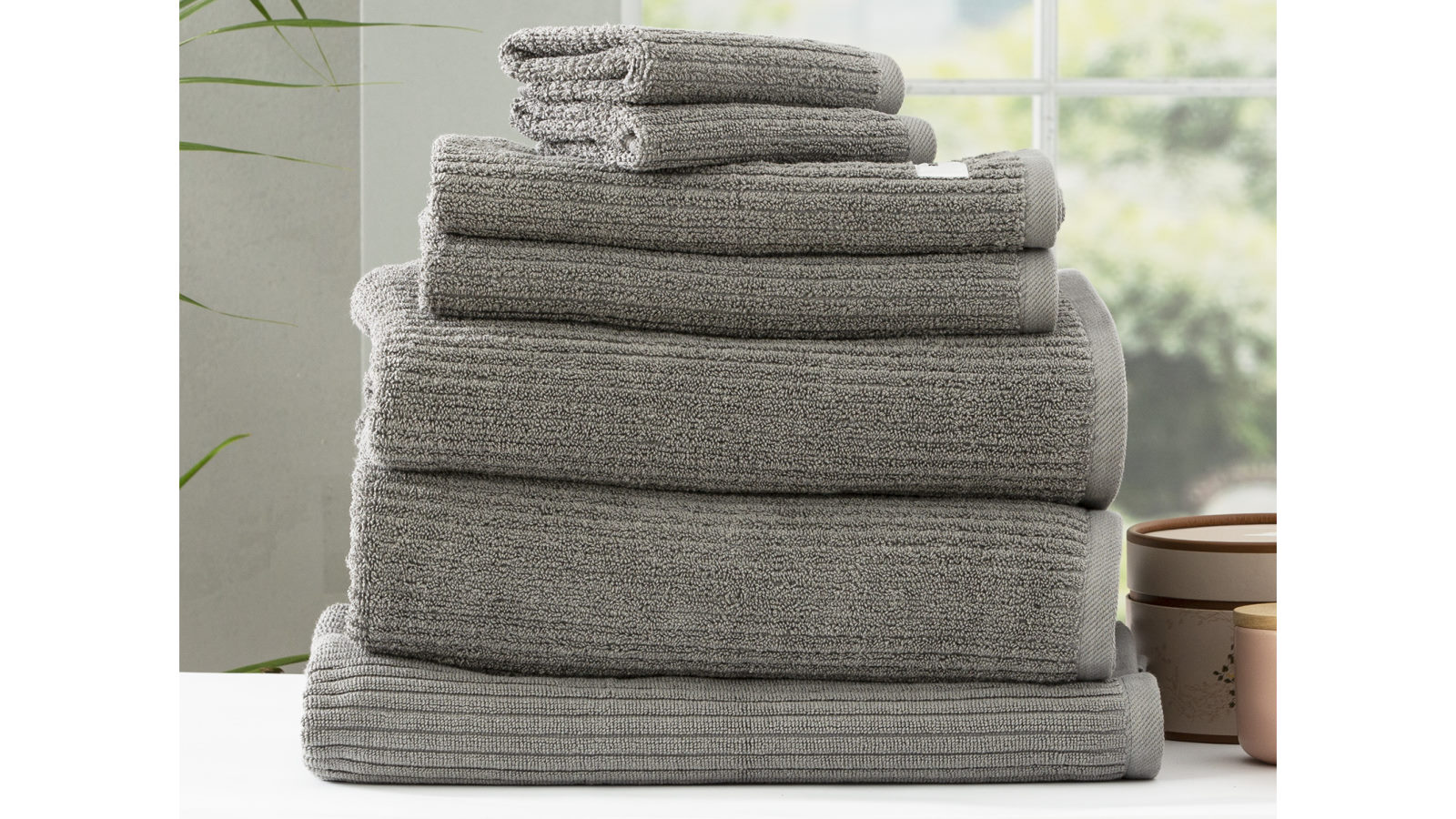  Renee Taylor Pack of 7 Cobblestone 650 GSM Cotton Ribbed Towel - Platinum
