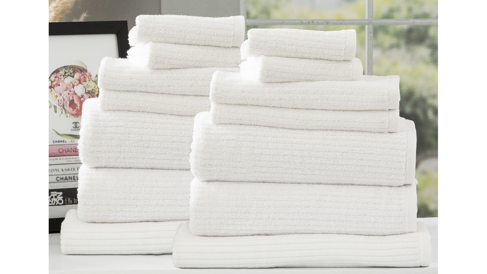 Renee Taylor Packs 14 Piece Cobblestone 650gsm Cotton Ribbed Towel - White