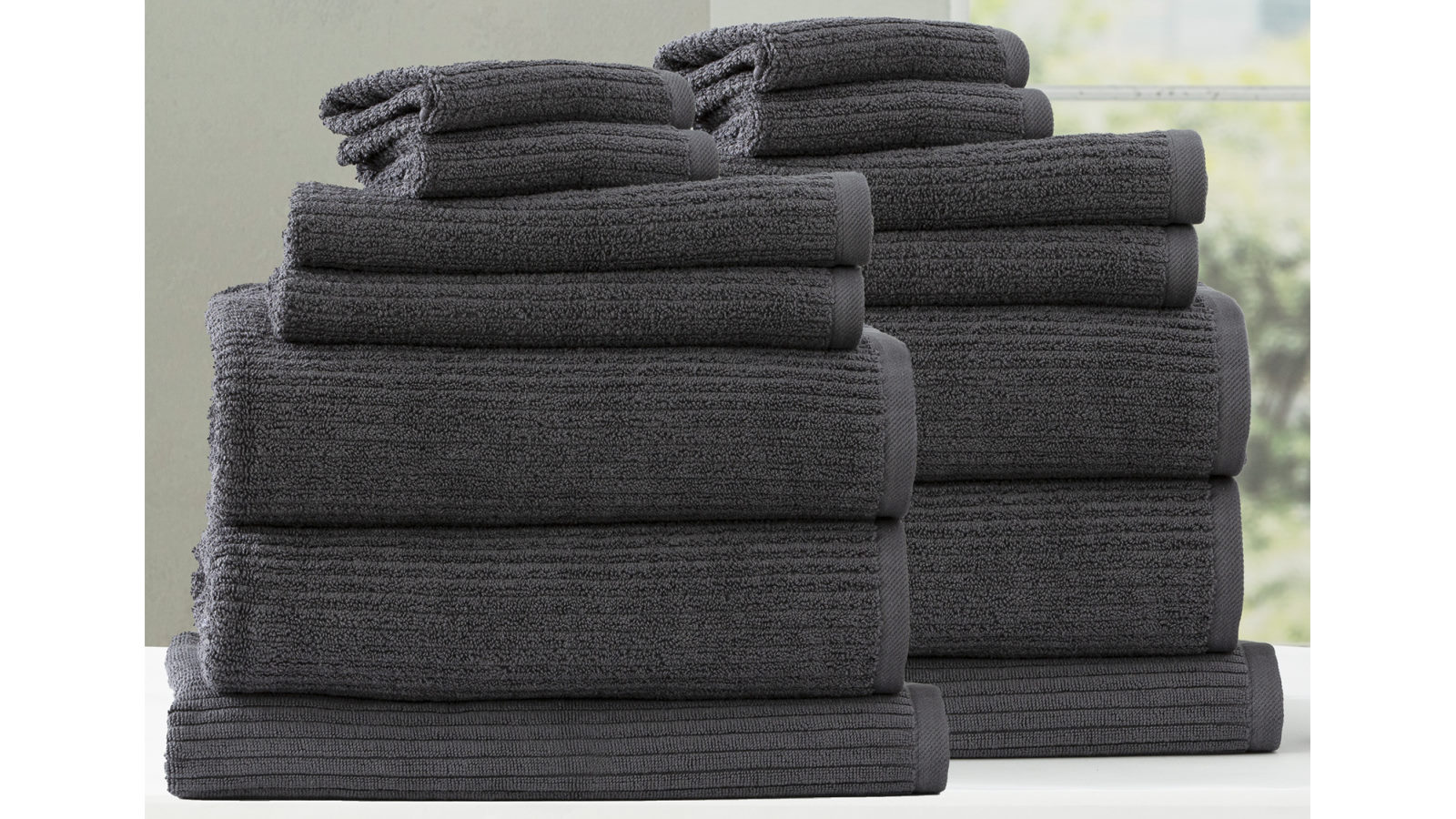 Renee Taylor Pack of 14 Cobblestone 650gsm Cotton Ribbed Towel - Granite