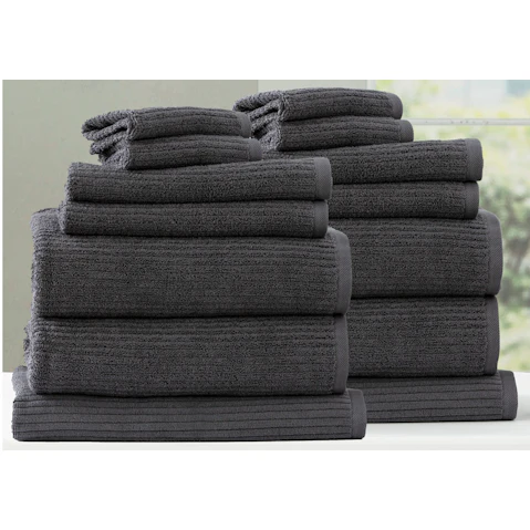 Renee Taylor Pack of 14 Cobblestone 650gsm Cotton Ribbed Towel - Granite