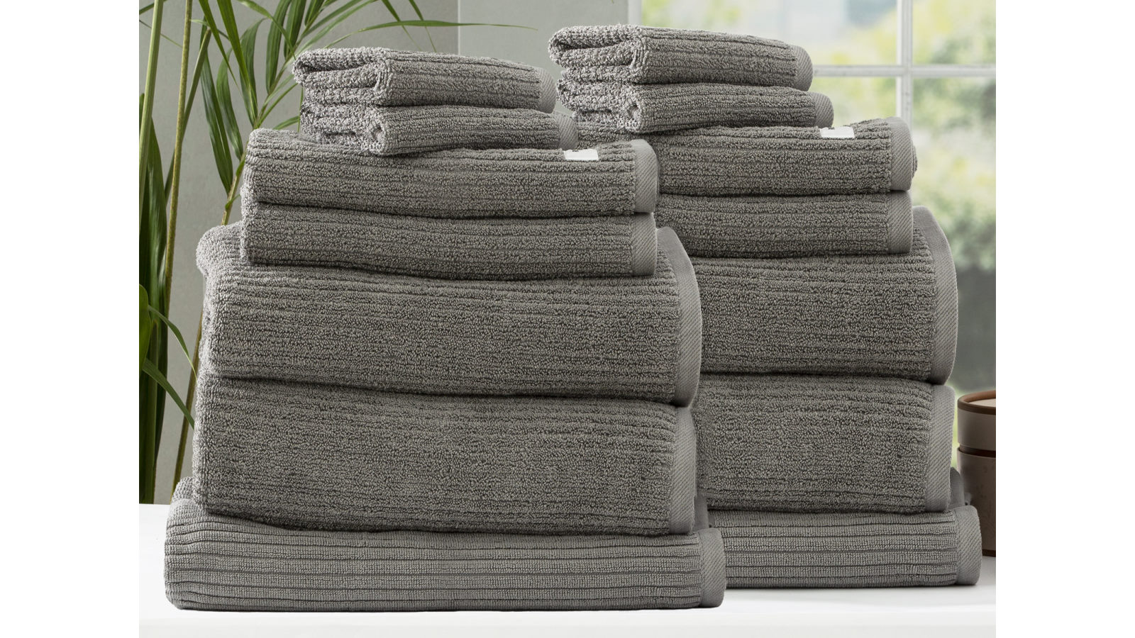 Renee Taylor Pack of 14 Cobblestone 650gsm Cotton Ribbed Towel - Platinum